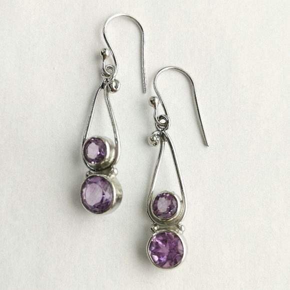 Round cut lavender Amethyst dangle drop earrings in Sterling Silver NEW - Picture 6 of 6
